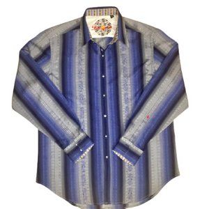 Robert Graham Shirt Blue Gray Ombre Stripe Medium